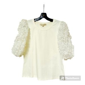 Anthropologie Rare Flat White Ruffle Sleeve Top Size M